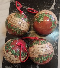 4 VINTAGE PAPER MACHE CHRISTMAS TREE BAUBLES