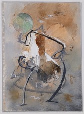 CARMELO CASTELLANO (1925-2012)  SIGNED FRENCH ABSTRACT OIL ON PAPER COMPOSITION