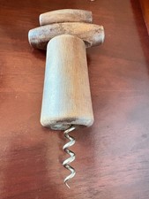 Vintage French Double-Twist Wooden Corkscrew Wine Opener Rare Mid-20th Century