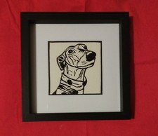 Dog lurcher lino print - Black