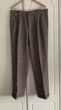Brown Vtg Dogtooth Tweed Mixed Blend Pleated Trousers Size 36 Made In England