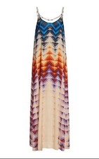 Paco Rabanne Chain Maxi Dress FR 40 US 8 M Chevron Print Crepe Sleeveless