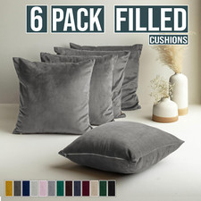 Pack of 6 Velvet Cushions With Covers Throw Decorative 18"x18" Filled Cushions