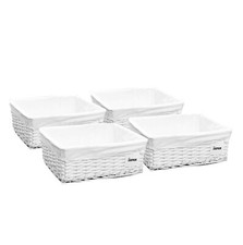 Storage Hamper Basket Large White Wicker With Cloth Lining Pack Of 4 By Arpan
