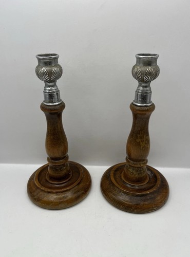 Pair vintage wooden - of, candle