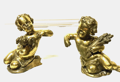 Pair bronze putto cherub - pair,