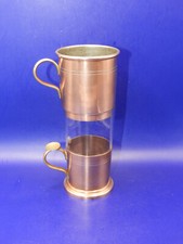 Antique French Copper Brass Kitchen Coffee Pot with Cup