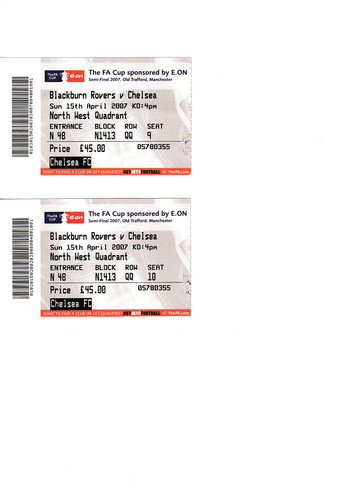 Ticket blackburn rovers v - -,