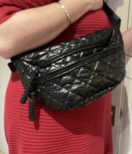 FEI SHENG - WET LOOK POLYURETHANE -SHORT CROSSBODY / WAIST  BAG IN BLACK - NEW !