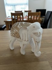 Elephant Decorative Statue White With Gold Decoration.