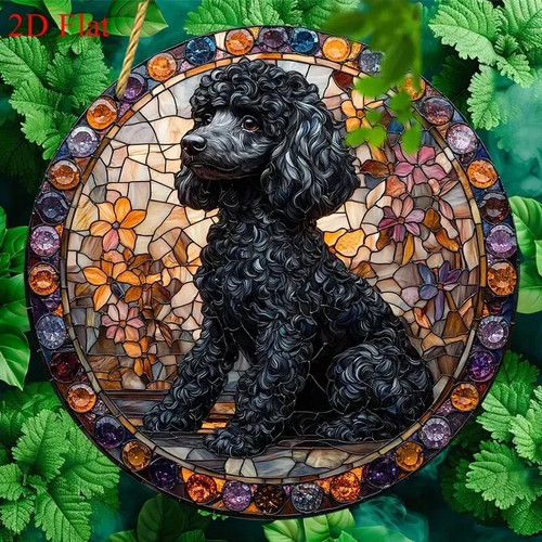 Black poodle dog floral - floral, panel