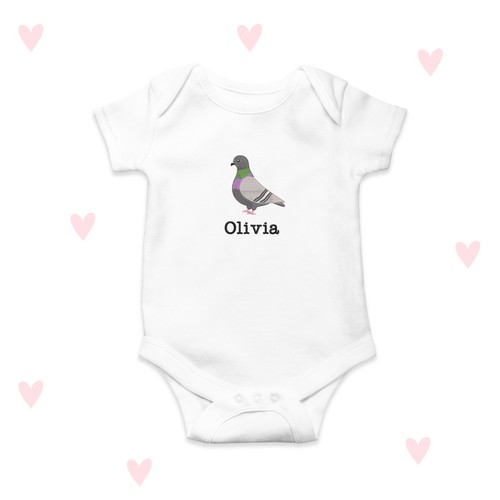 Pigeon baby grow embroidered - pigeon,