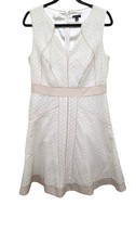 Ann Taylor Ivory Lace Sleeveless Fit & Flare Dress Soft Beige Trim Women's Size