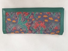Liberty Vintage Wallet Purse Liberty Print & Green Leather 8.5" x 3.75"