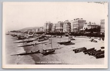 The Beach Eastbourne 1911 rowing fishing boats RPPC Postcard