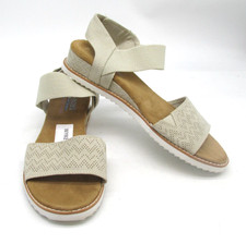 BOBS by SKECHERS Size 8 Women's Beige Fabric Wedge Heel Sandals Pre Loved