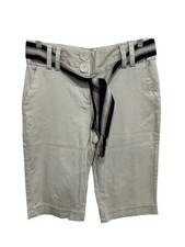 Bamboo Traders Womens Beige Cotton Blend Belted Bermuda Shorts Size 10 Relaxed