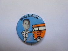 WALLACE SCHOOL BUS  American  vintage  button badge impressed logo in reverse