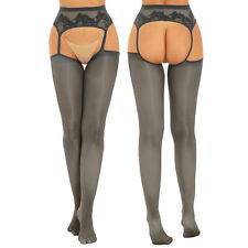UK Womens Lingerie Semi Sheer Lace Mini Skirt Sexy Garter Belt Footed Stockings