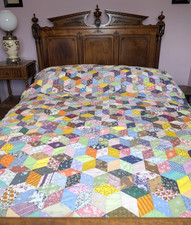 Antique Vintage Large Double Bedspread Patchwork Throw Country Cottage House