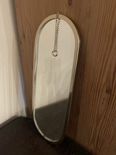 Matt Brushed Brass Oval Lozenge Mirror With Hanging Chain 52cm X 20cm