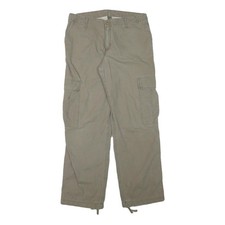 CARHARTT Mens Relaxed Cargo Trousers Beige W33 L31 Durable Cotton Blend Zip
