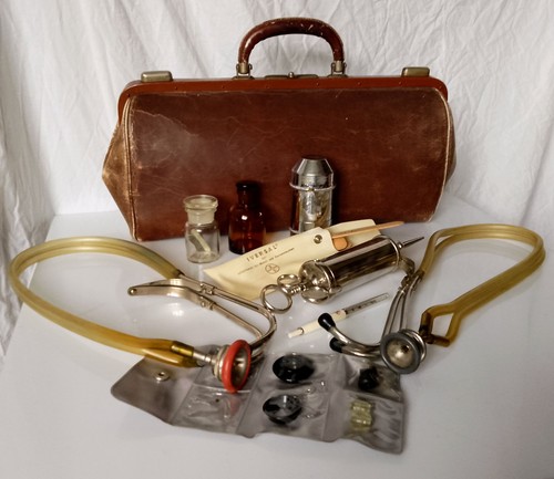 Antique doctor leather bag - antique,