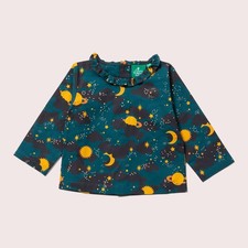 Little Green Radicals, Saturn Nights Long Sleeve Frill Collar Blouse, 12-18 M...