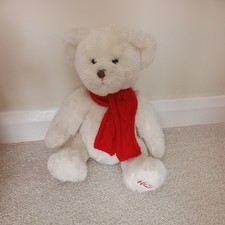 HAMLEYS WHITE PLUSH CUDDLY SOFT TOY TEDDY BEAR WITH RED SCARF. 13".VGC