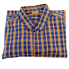 LIVERGY Shirt Men's XL Long Sleeve Brown Yellow Navy Check Plaid