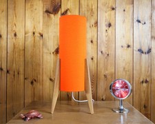 Retro Teak Vintage Orange 60s 70s Fabric Rocket Table Lamp