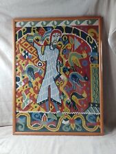 Medieval Style Tapestry Needlepoint Picture Birds Man Framed Picture Embroidery