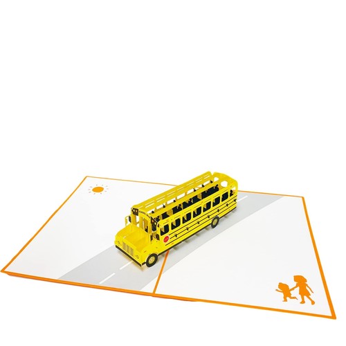 Pop school bus card - school, 3d