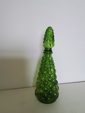Mini Green Bubble Grapes Glass Genie Bottle Vase Decanter + Stopper 27.5cm Tall