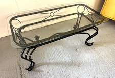 Wrought Iron Glass Top Coffee Table - Ornate Frame Scrolled legs & Feet