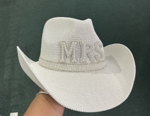 White mrs bridal cowboy hat - white,