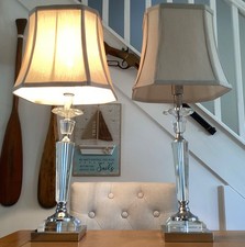 Pair of Dunelm Large Windsor Table Lamps - Glass & Chrome - Spares or Repairs