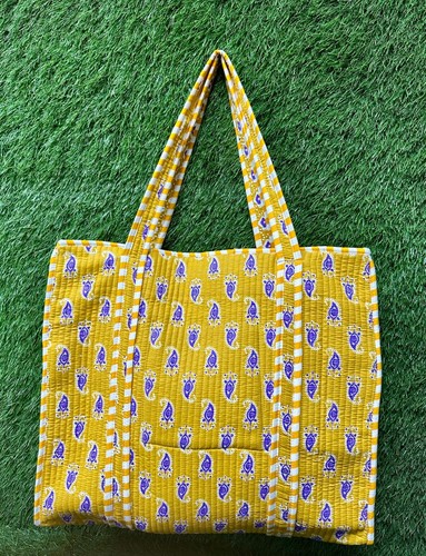 Handmade cotton quilted tote - cotton,