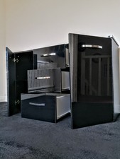 Stylish Black High Gloss Bedroom Cabinet Modern Polished 2-door Cupboard Unit