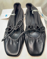 M&S Faux Leather Ballet Shoes UK 5.5 / 38.5 Black Womens Tied Vegan Flat Heel