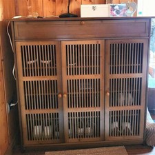 Large Wooden Shoe Storage Cabinet Rack Stand Cupboard Slatted 3 Doors Shelf Unit