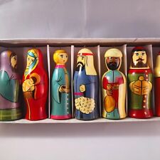 VINTAGE USSR WOODEN NATIVITY  CHRISTMAS TREE DECORATIONS, HAND PAINTED RUSSIAN