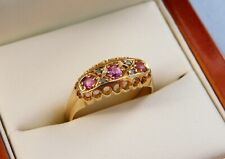 RARE 1912 RHT 18CT YELLOW GOLD OLD CUT RUBY ROUGH CUT DIAMOND RING 2.9g - SIZE M