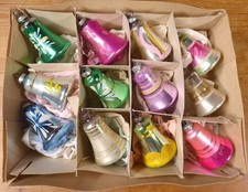 12 Lovely Vintage Glass Bell Shaped Christmas Tree Baubles 1960s /44