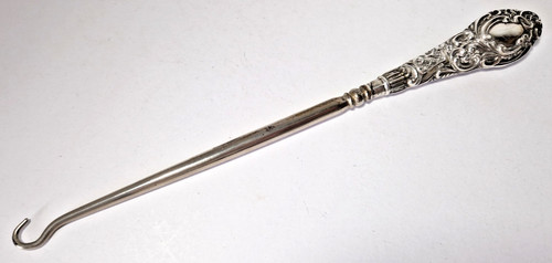Antique silver button - antique, hook