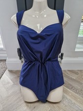 BNWT SIMPLY YOURS Navy Blue Drape Swimsuit ~ 34E ~ Padded Cups Wide Straps
