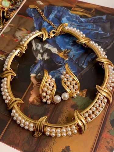 Pearl necklace earrings set - necklace,