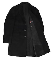 Mens Black Cashmere Overcoat Wool Coat Slim Fit Long Peak Lapel Single Breasted