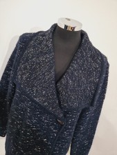 Paul Costelloe blue coatigan size L UK 14 winter wool blend pockets flecked 