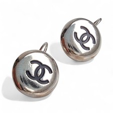 Vintage Chanel CC Logo Silver Tone Earrings